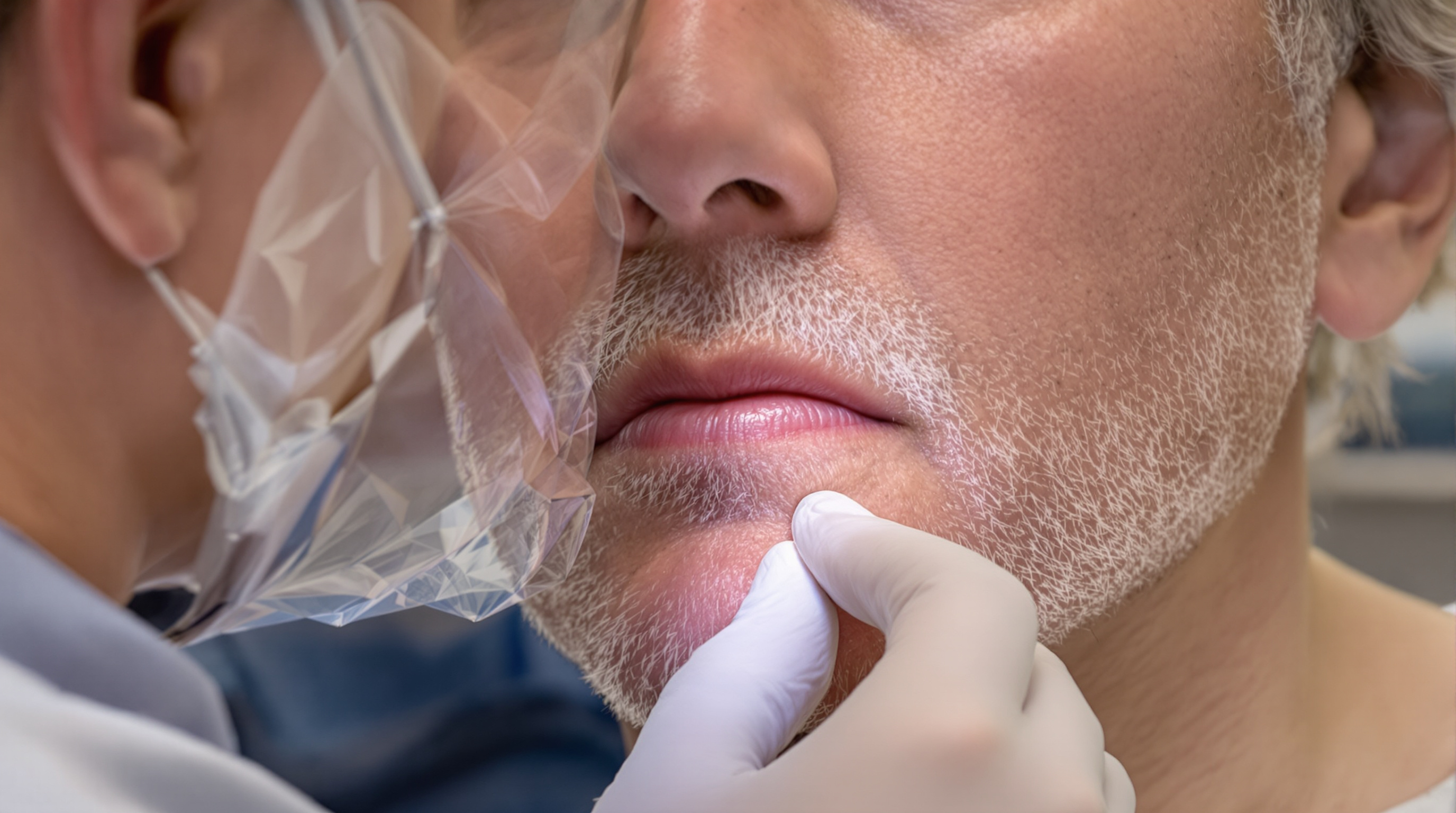 A surgeon's hands sketching a facial profile outline in pencil on paper at an elegant consultation desk