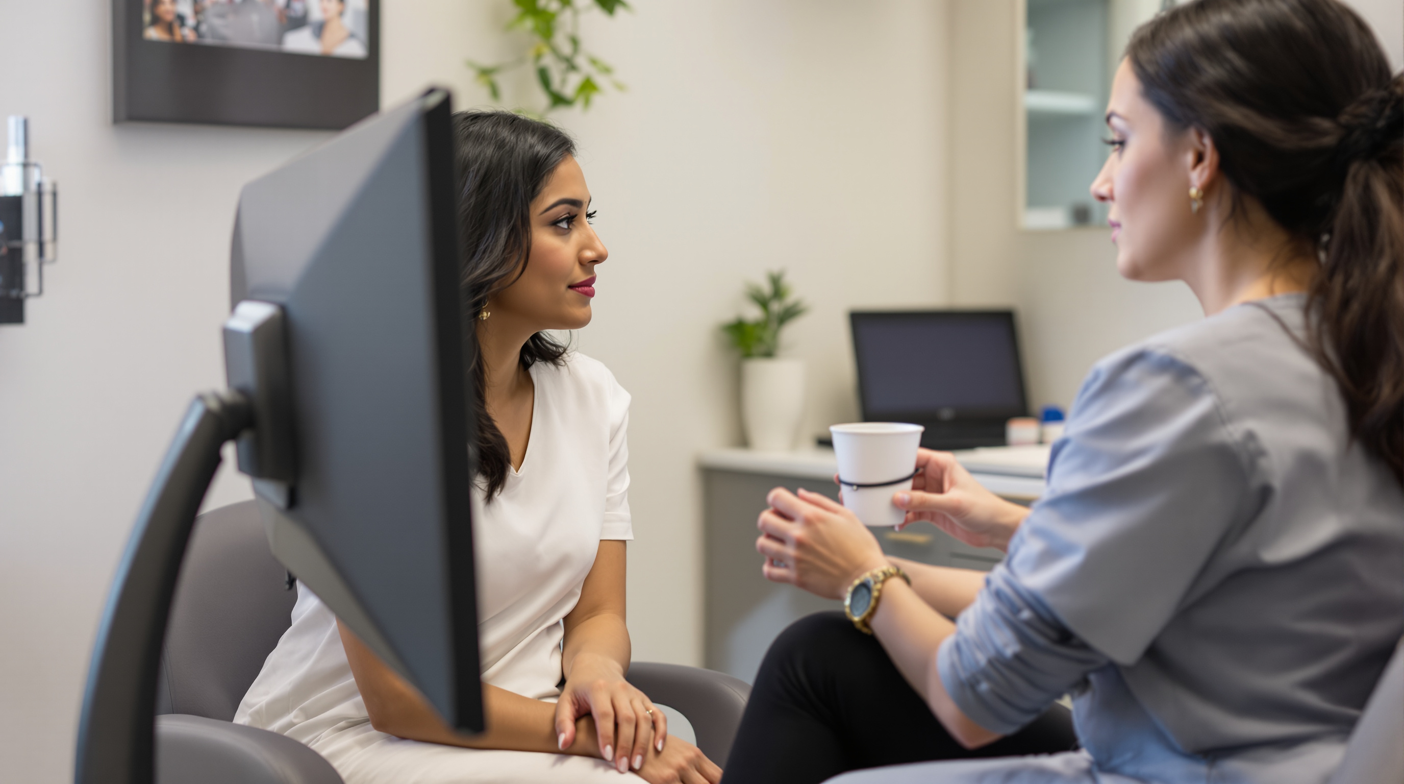 A doctor explaining a consent document to a patient across a desk