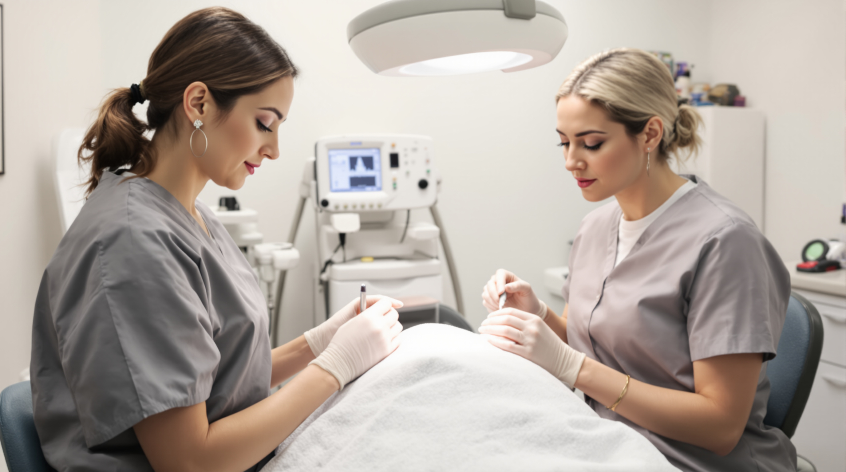 A calm consultation between a patient and a doctor seated at a desk in an elegant clinic